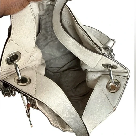 Leather Stud-Trim Hobo Bag in Light Gray - Picture 3 of 6